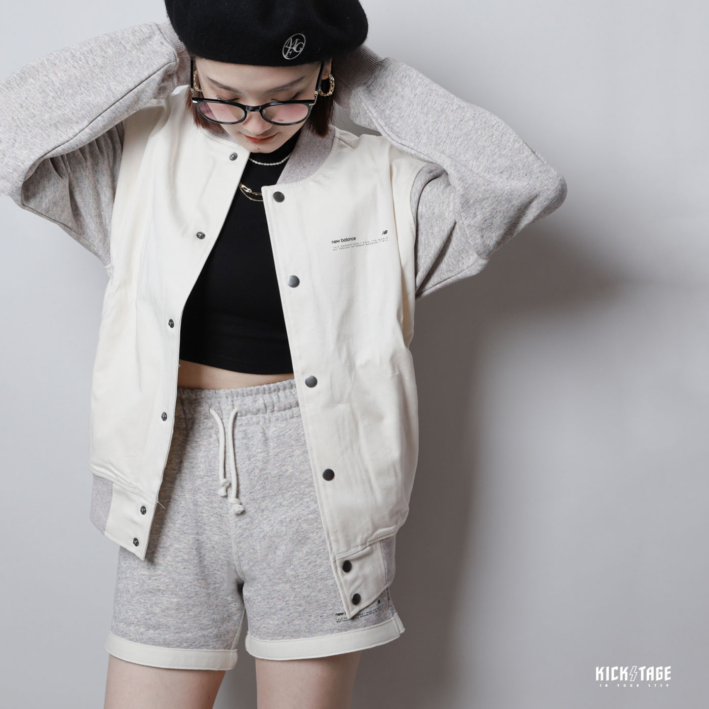 **特價商品售出不退換**男女款 NEW BALANCE SUIT 燕麥藕灰 標語小LOGO 雙色拼接 雜點 環保材質 套裝 / 棒球外套【UJ31551GIE】抽繩短褲【US31550SXY】