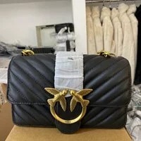 [S] PINKO LOVE ICON MINI CL SHEEP NAPPA CHEVRON,NERO/ANTIQUE GOLD, 100059A0GK (SPK34)