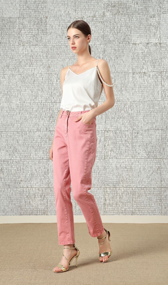 BC1EC307B1午後漫遊珊瑚紅牛仔褲