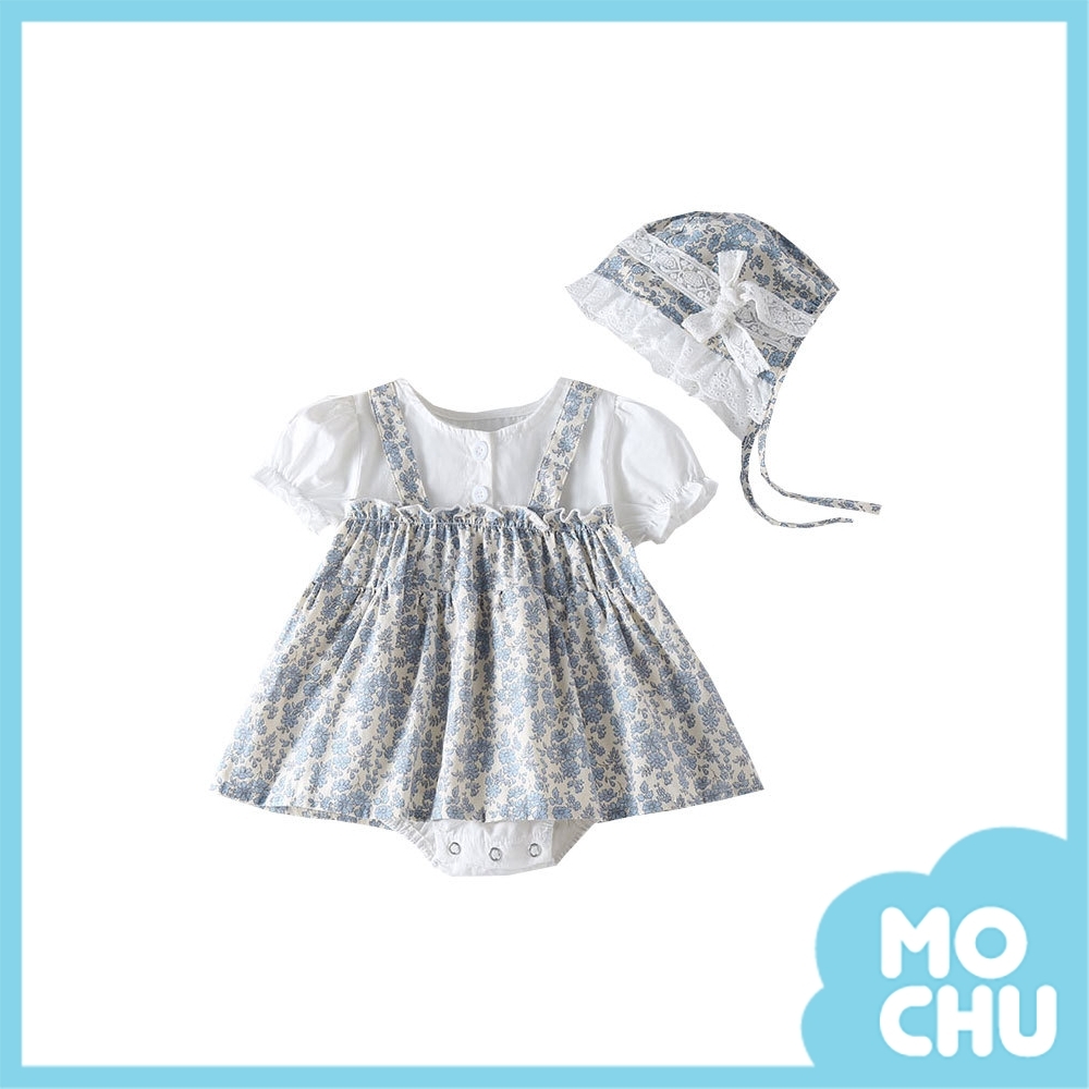 碎花淺藍短袖包屁衣