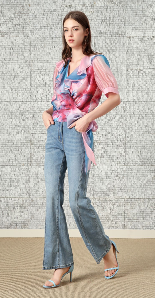 BC1EC329B1 JE閃鑽腰帶剪接牛仔褲