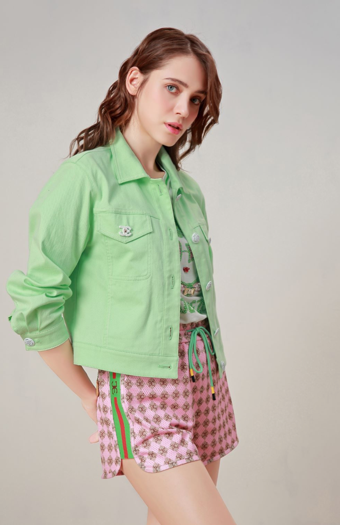BC1EB008D1 沙灘派對高彈薄荷綠牛仔外套