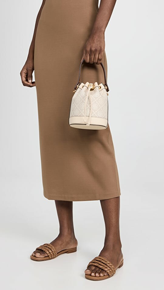 Tory Burch T Monogram Mini Bucket Bag (Beige)