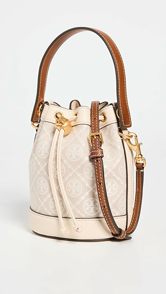 Tory Burch T Monogram Mini Bucket Bag (Beige)