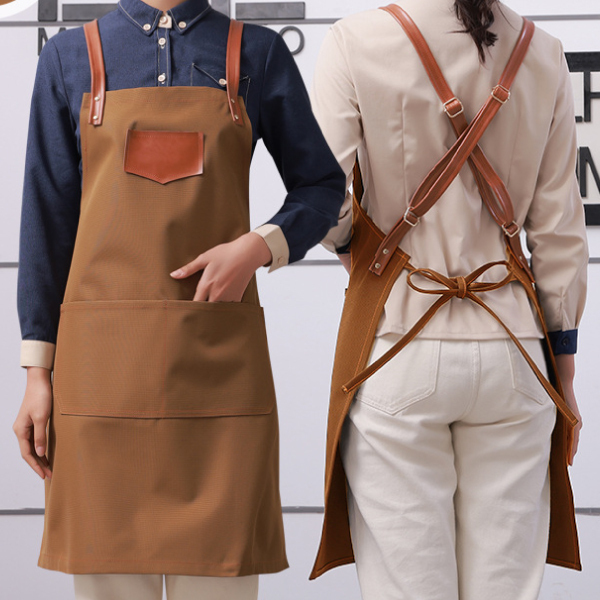 餐廚達人皮革背帶帆布圍裙