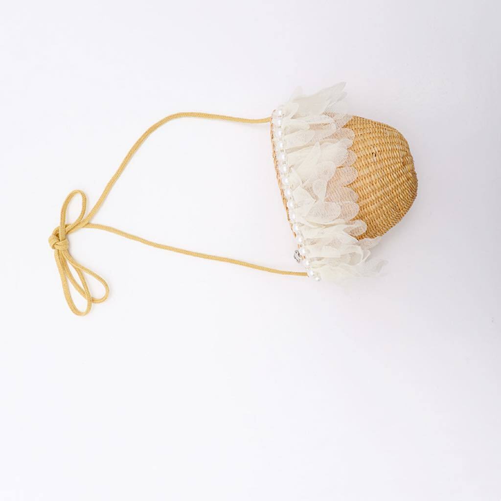 A202BE_SS23_C⚪珍珠紗紗草織斜孭袋