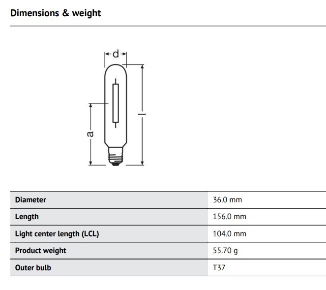 歐司朗 70W 高壓鈉燈 SUPER 4Y - 管狀