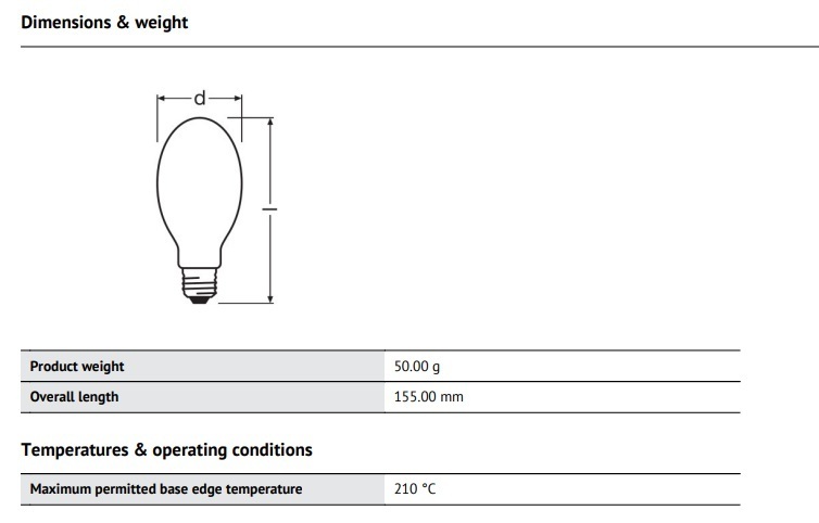歐司朗 70W 高壓鈉燈帶內部點火器 - 橢圓形