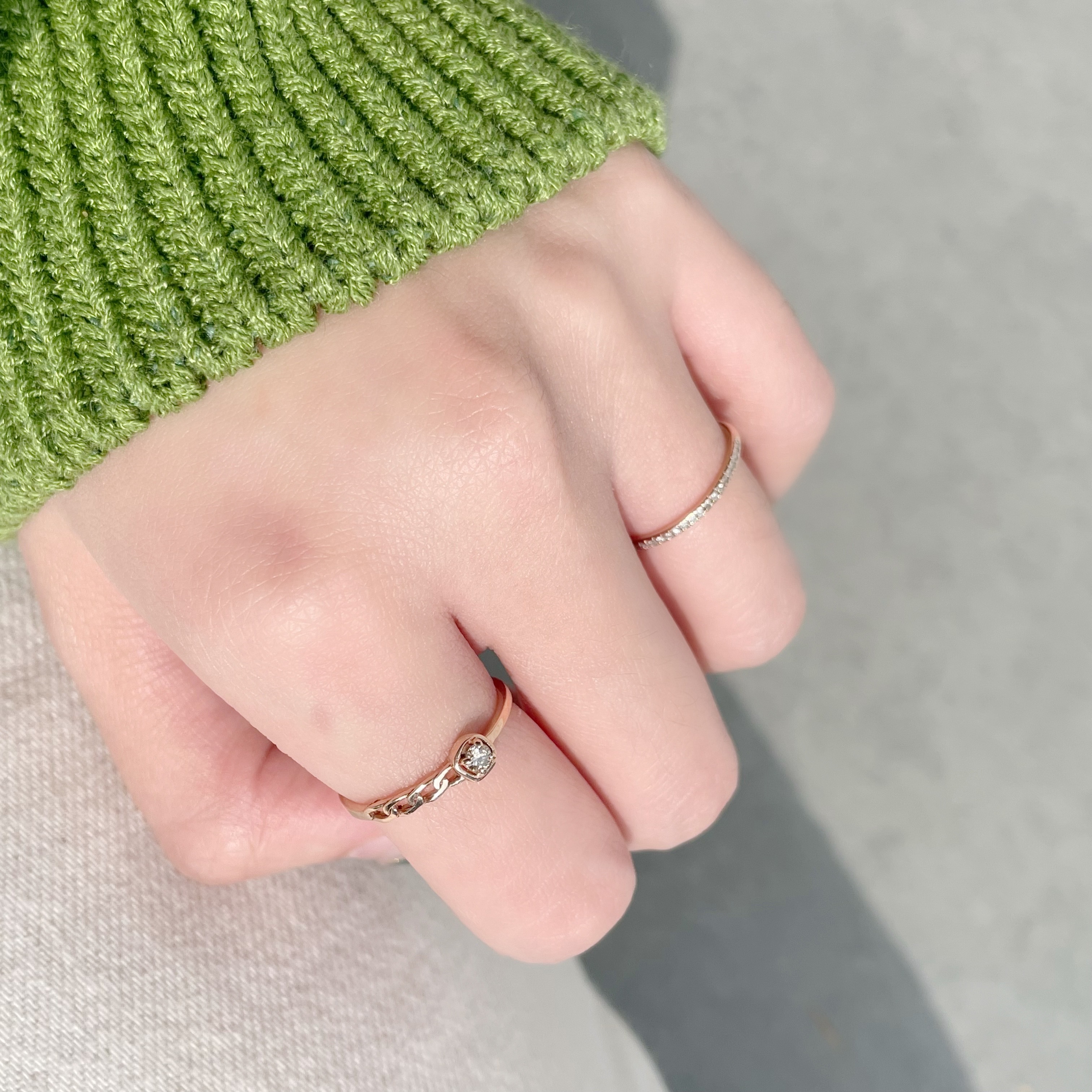 14K不規則真鑽半邊鎖鏈戒指