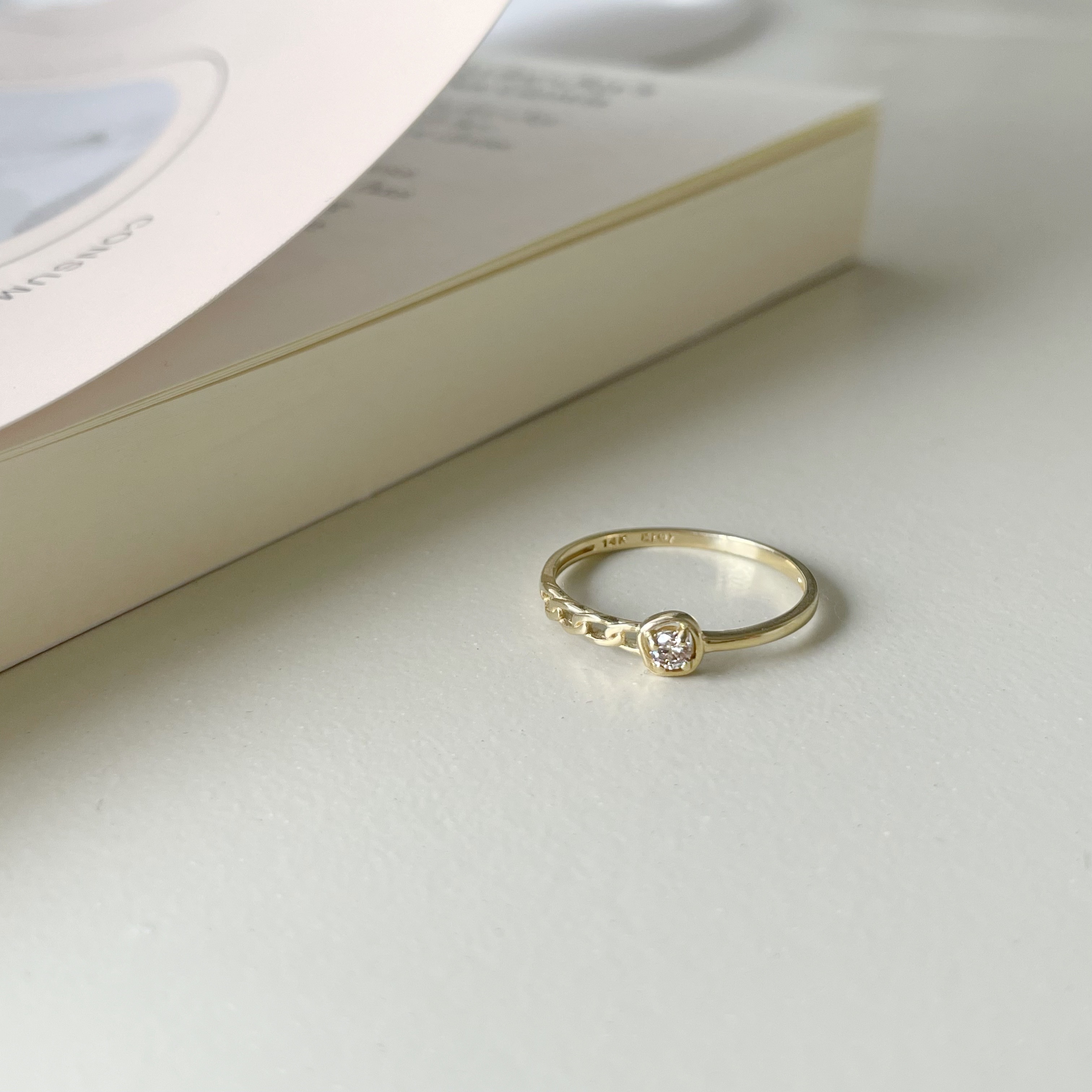 14K不規則真鑽半邊鎖鏈戒指