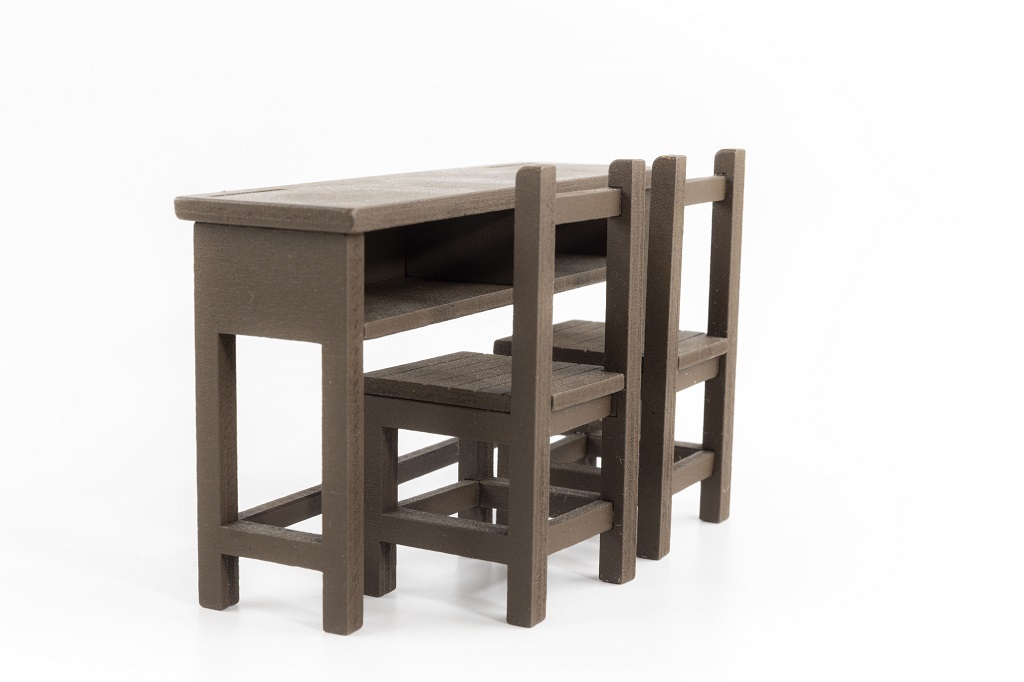 Mr.Box 小學課桌椅雙人組上色版 1:12 , 套件