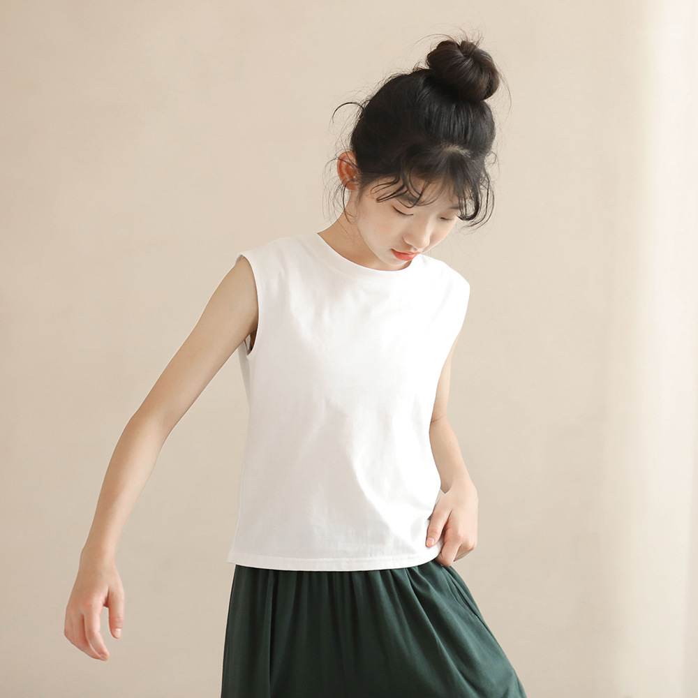 日系極簡 白色無袖背心