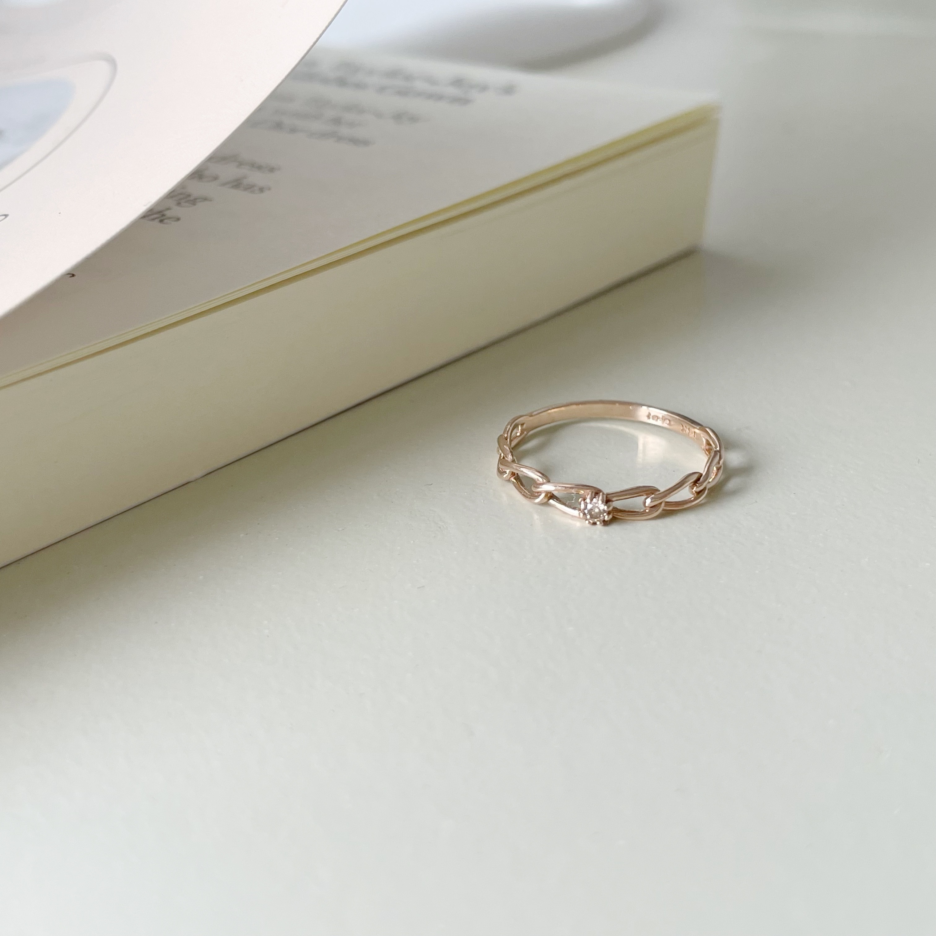 14K半圈oval真鑽鎖鏈戒指