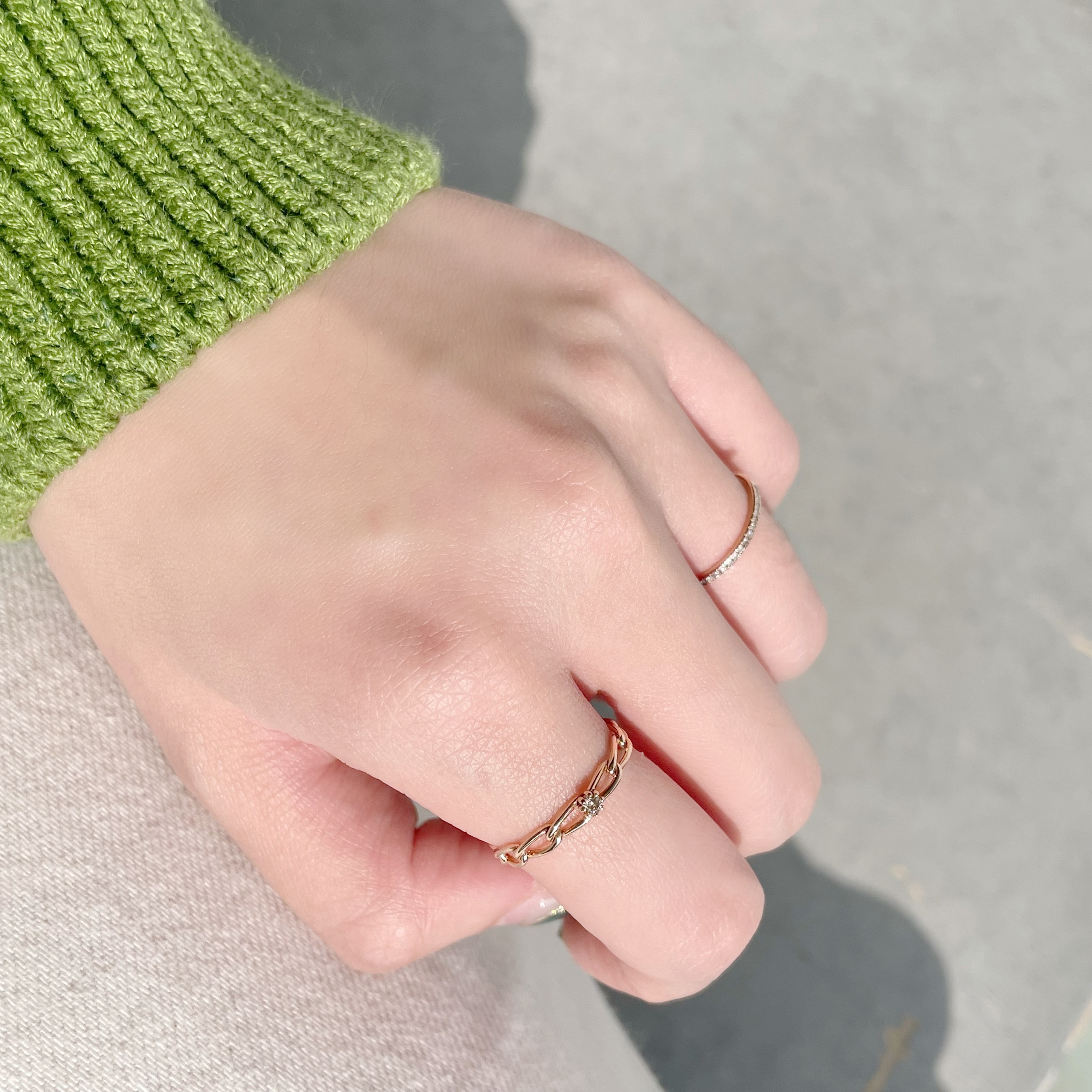 14K半圈oval真鑽鎖鏈戒指