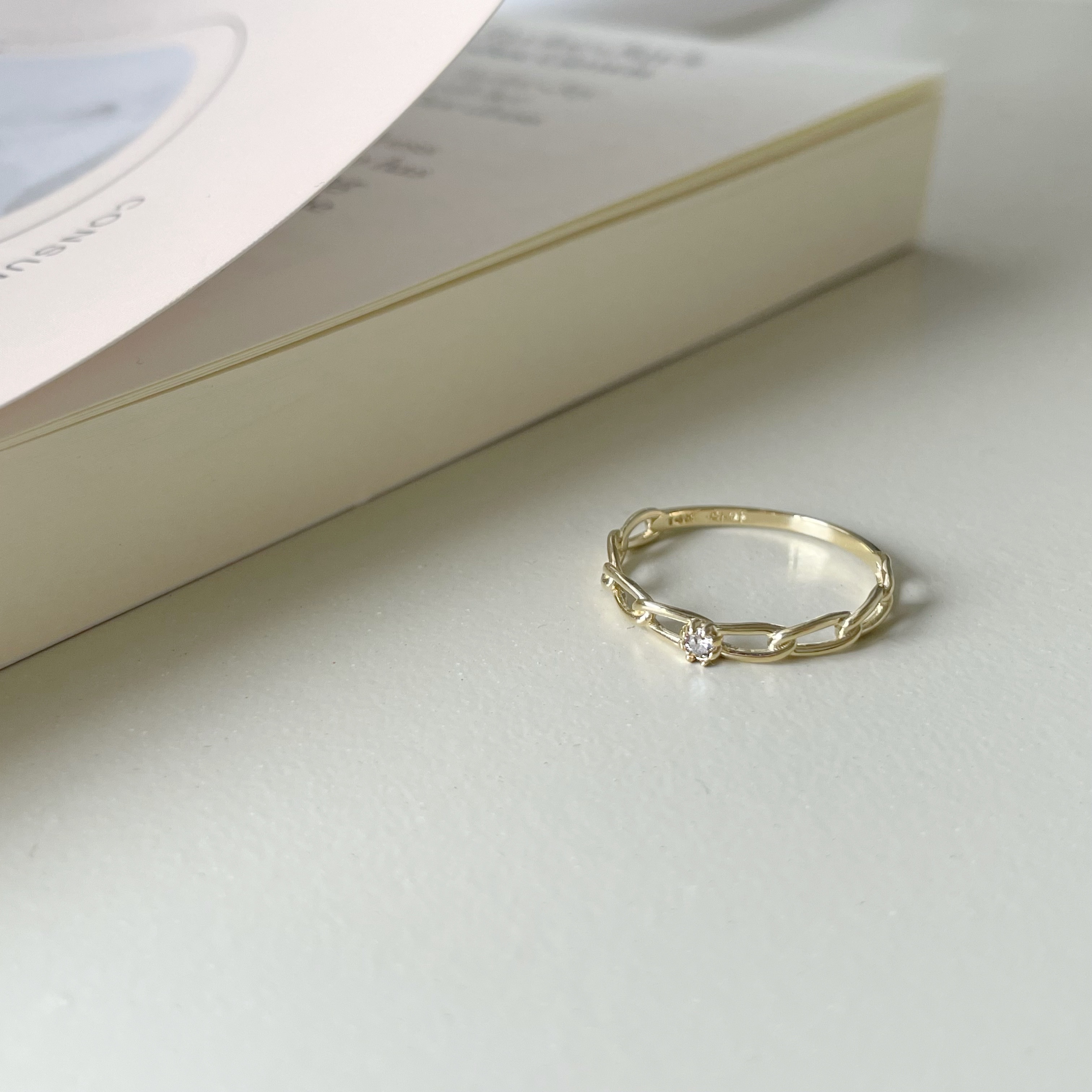 14K半圈oval真鑽鎖鏈戒指