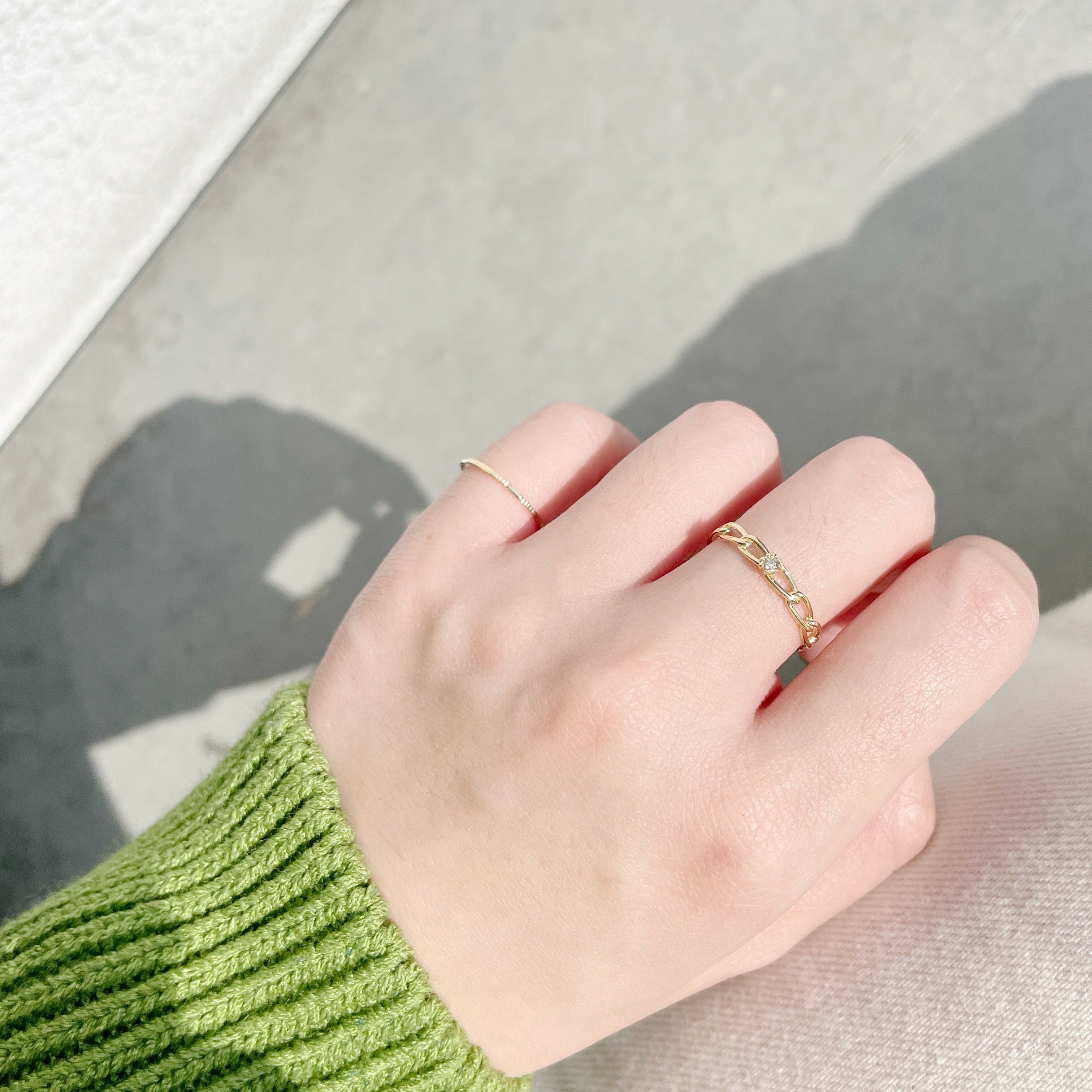 14K半圈oval真鑽鎖鏈戒指