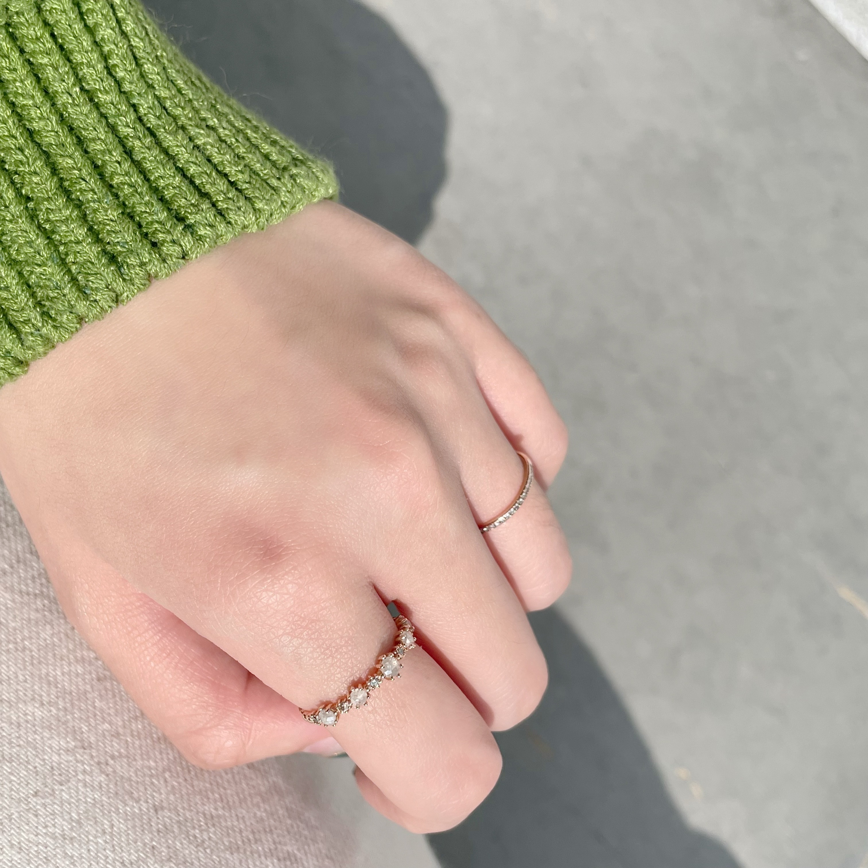 14K煙花半圈灰鑽戒指