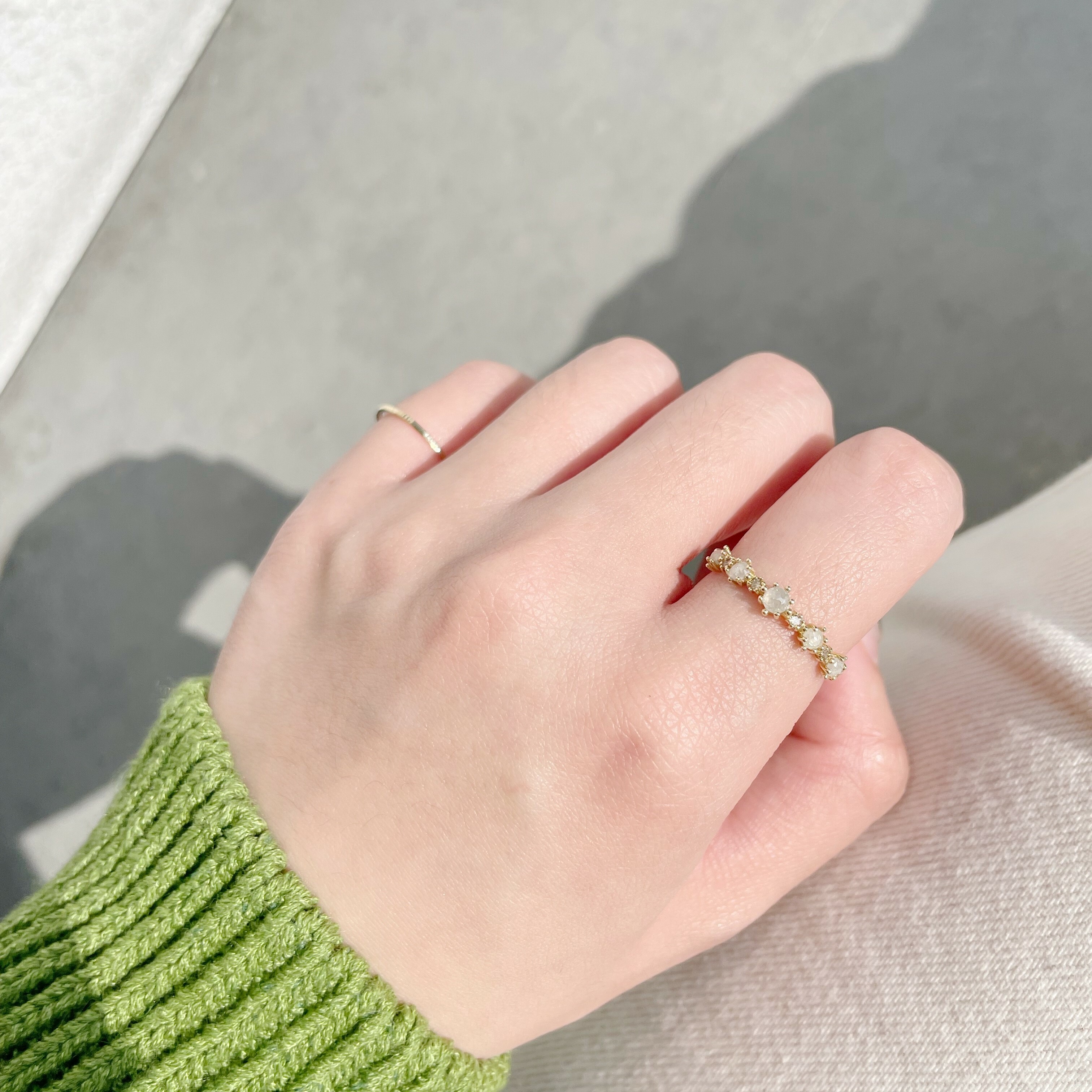 14K煙花半圈灰鑽戒指