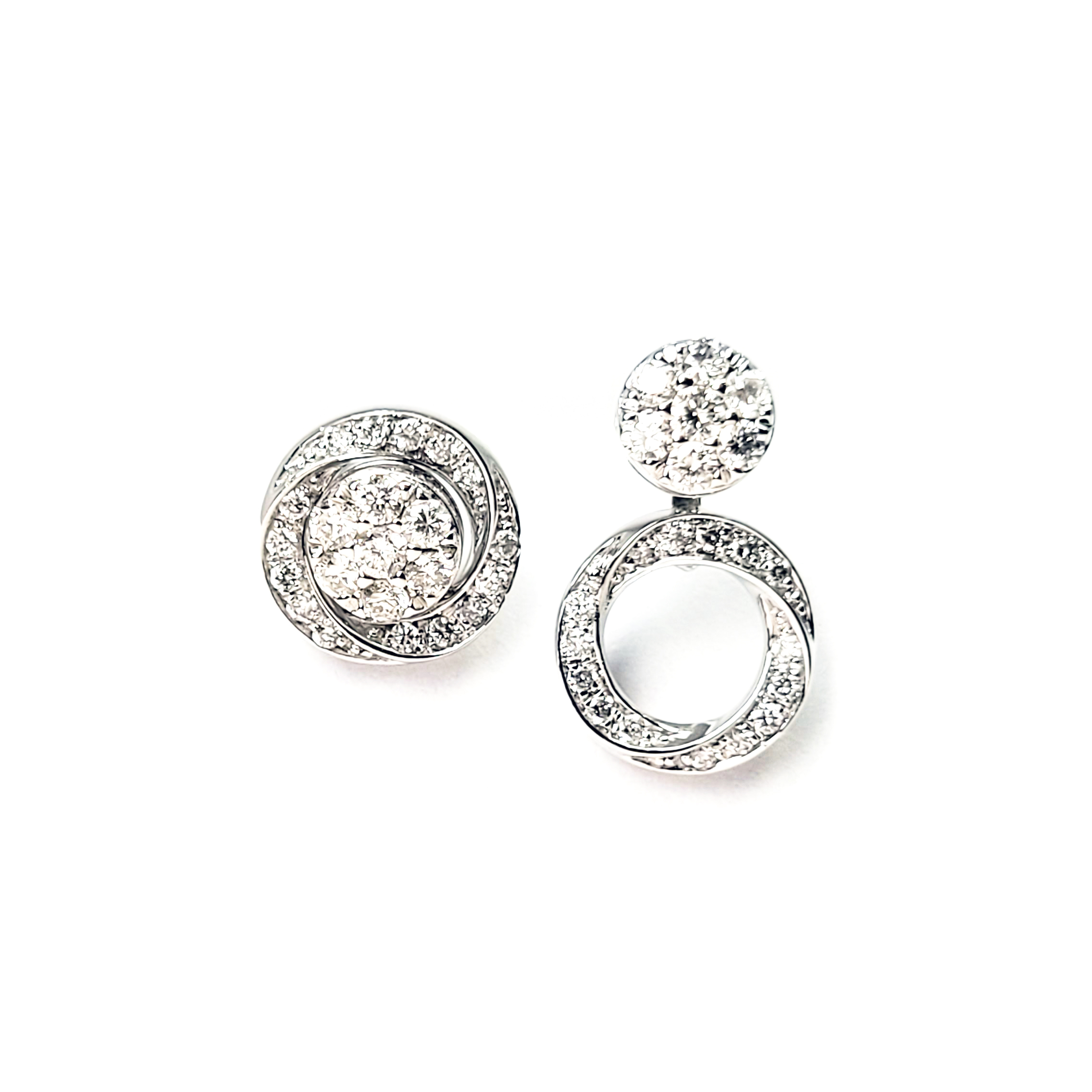 18K白金天然鑽石圓形耳環 (三種配戴款式)