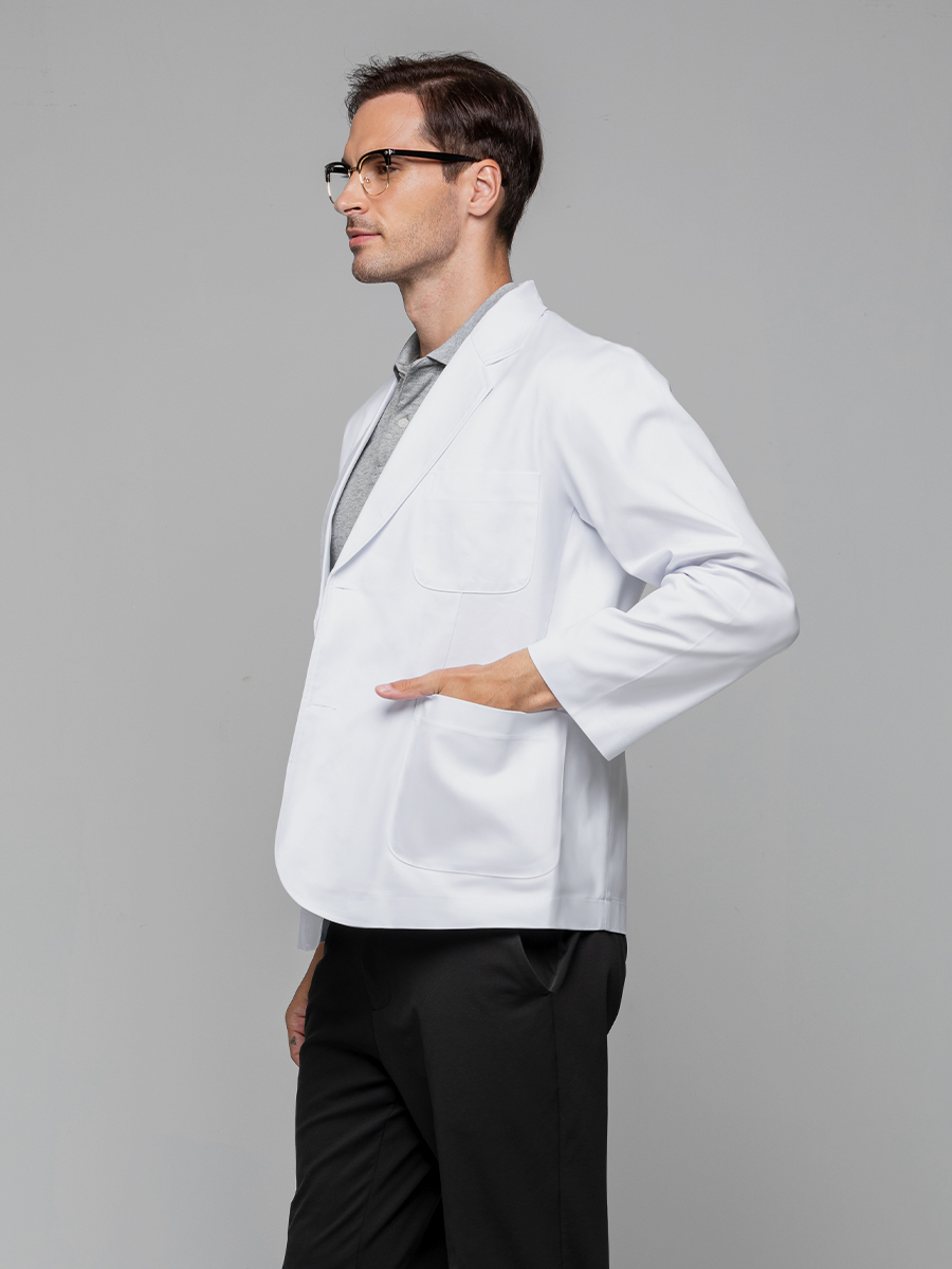 【 A302-W0 預購款】男醫師短袍-A科技布-純粹白