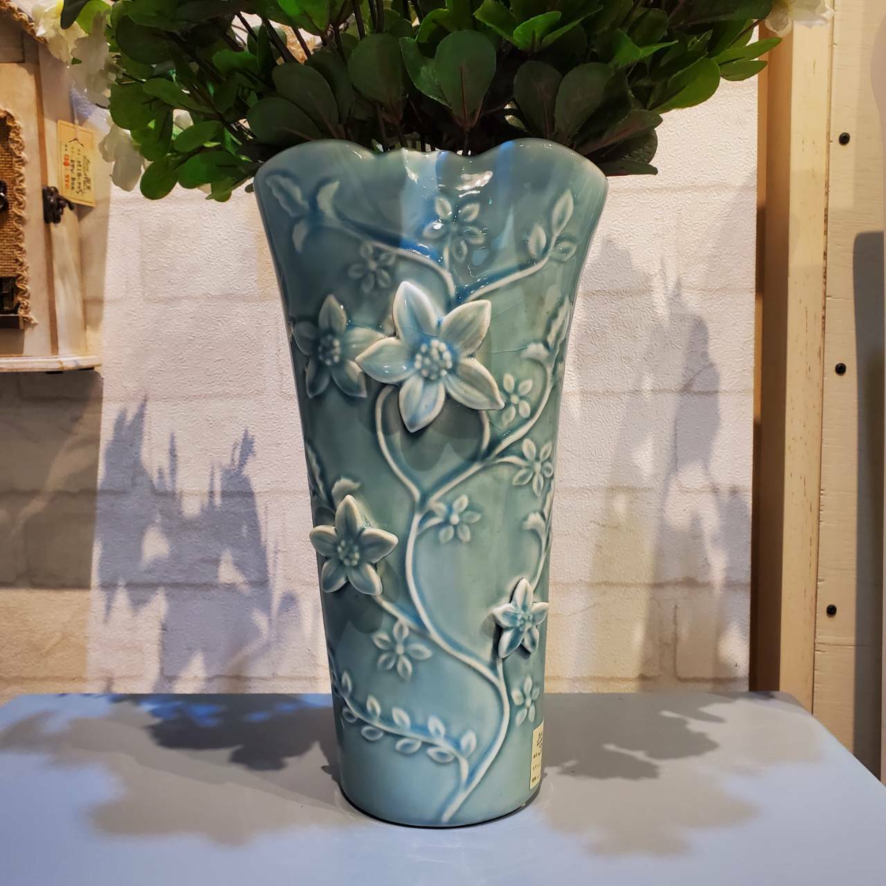 藍色花朵長花瓶