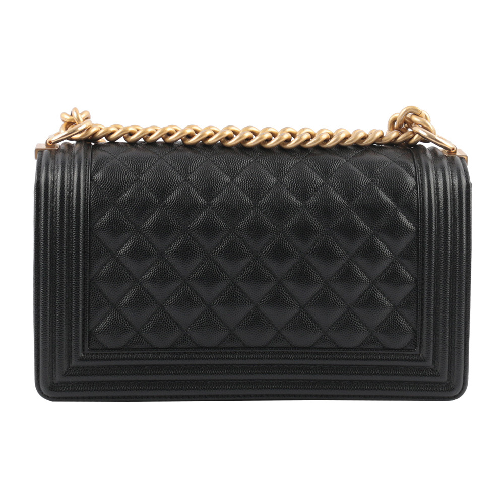 【CHANEL】荔枝牛皮菱格紋金釦 Boy Chanel 25cm(黑色) CH1A000096