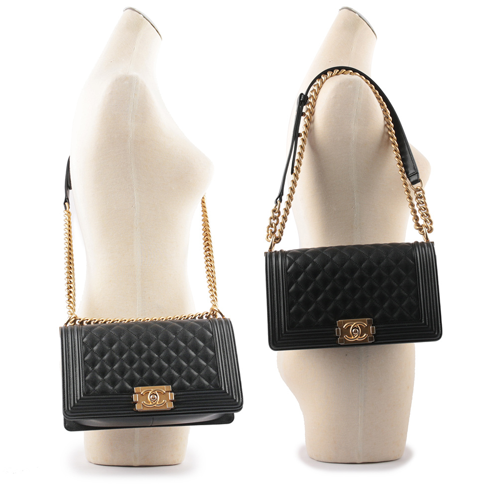 【CHANEL】荔枝牛皮菱格紋金釦 Boy Chanel 25cm(黑色) CH1A000096