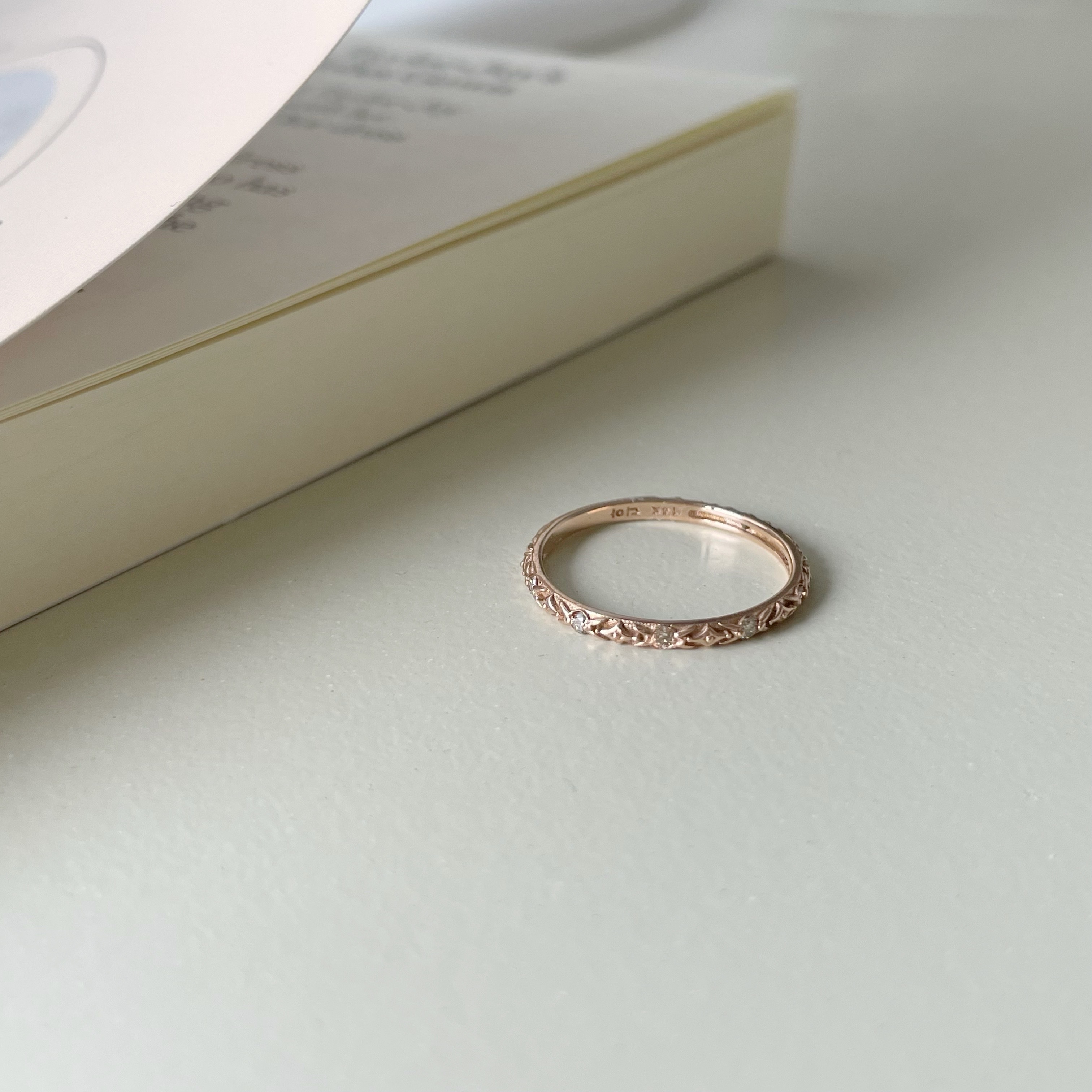 14K vintage真鑽雕花戒指