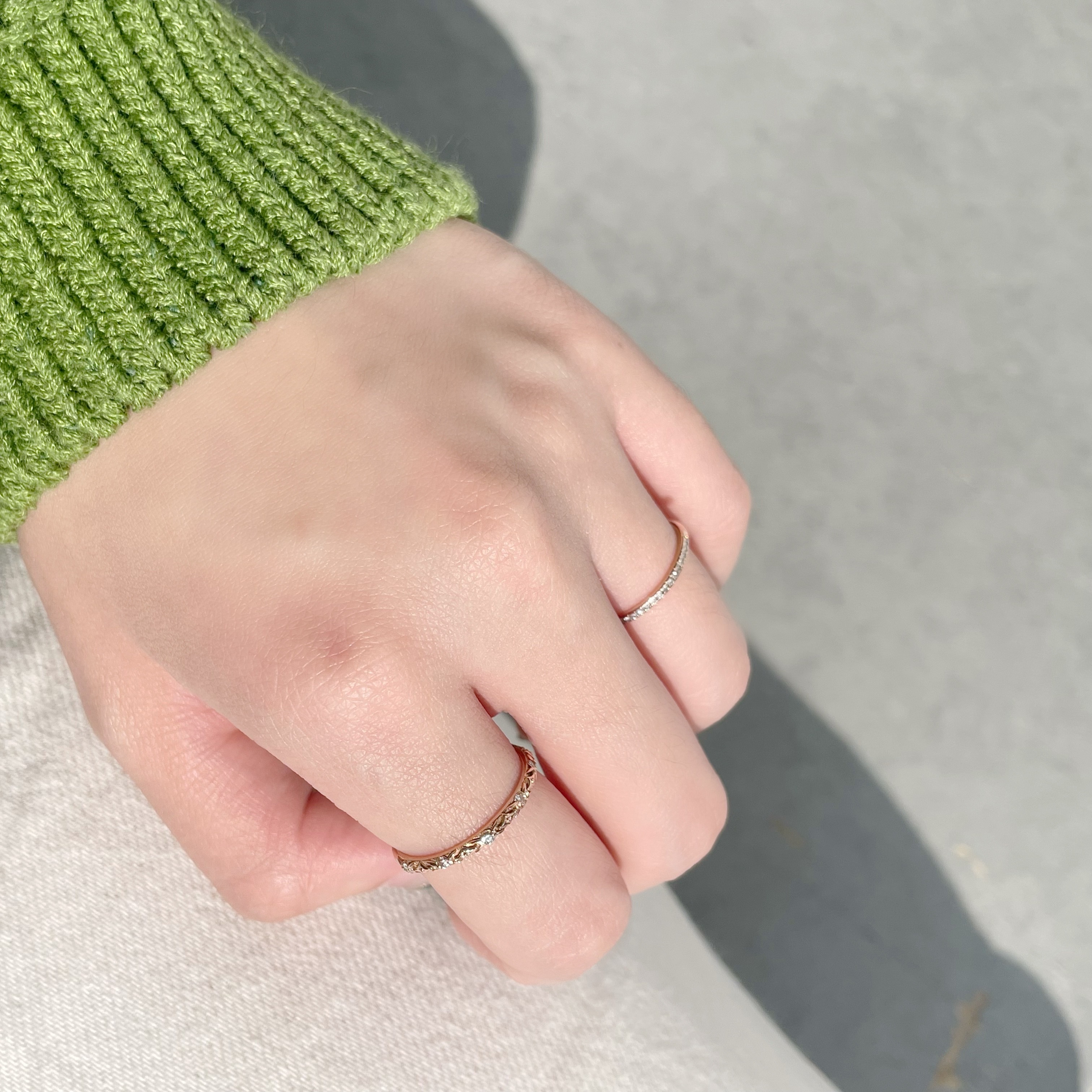 14K vintage真鑽雕花戒指