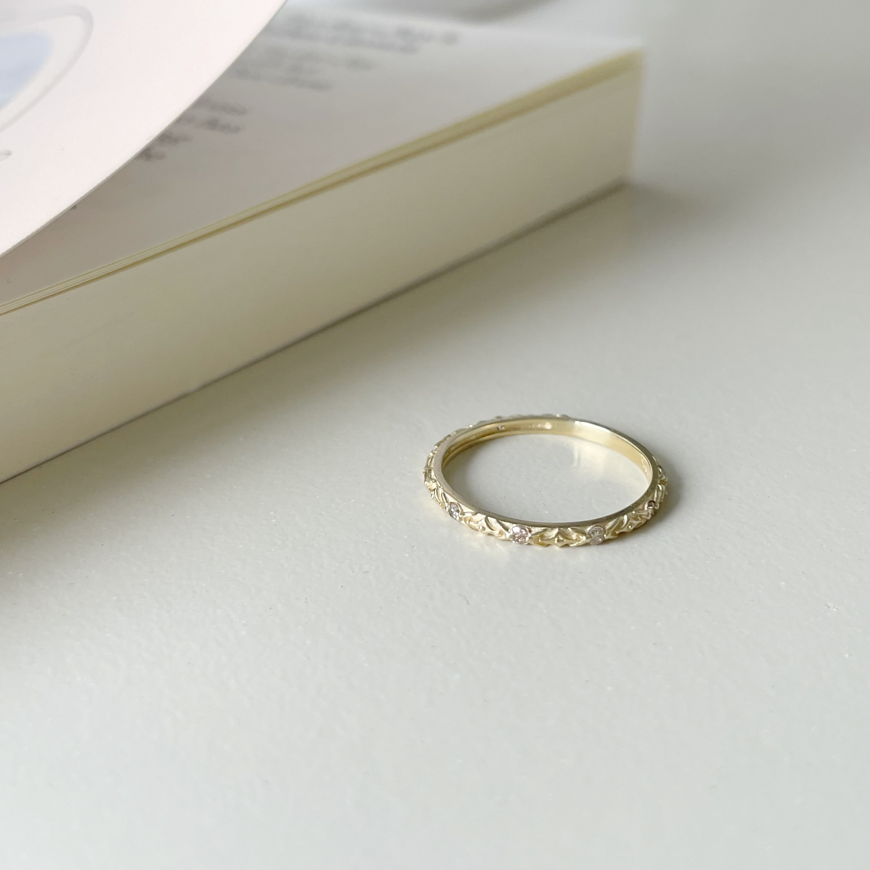 14K vintage真鑽雕花戒指