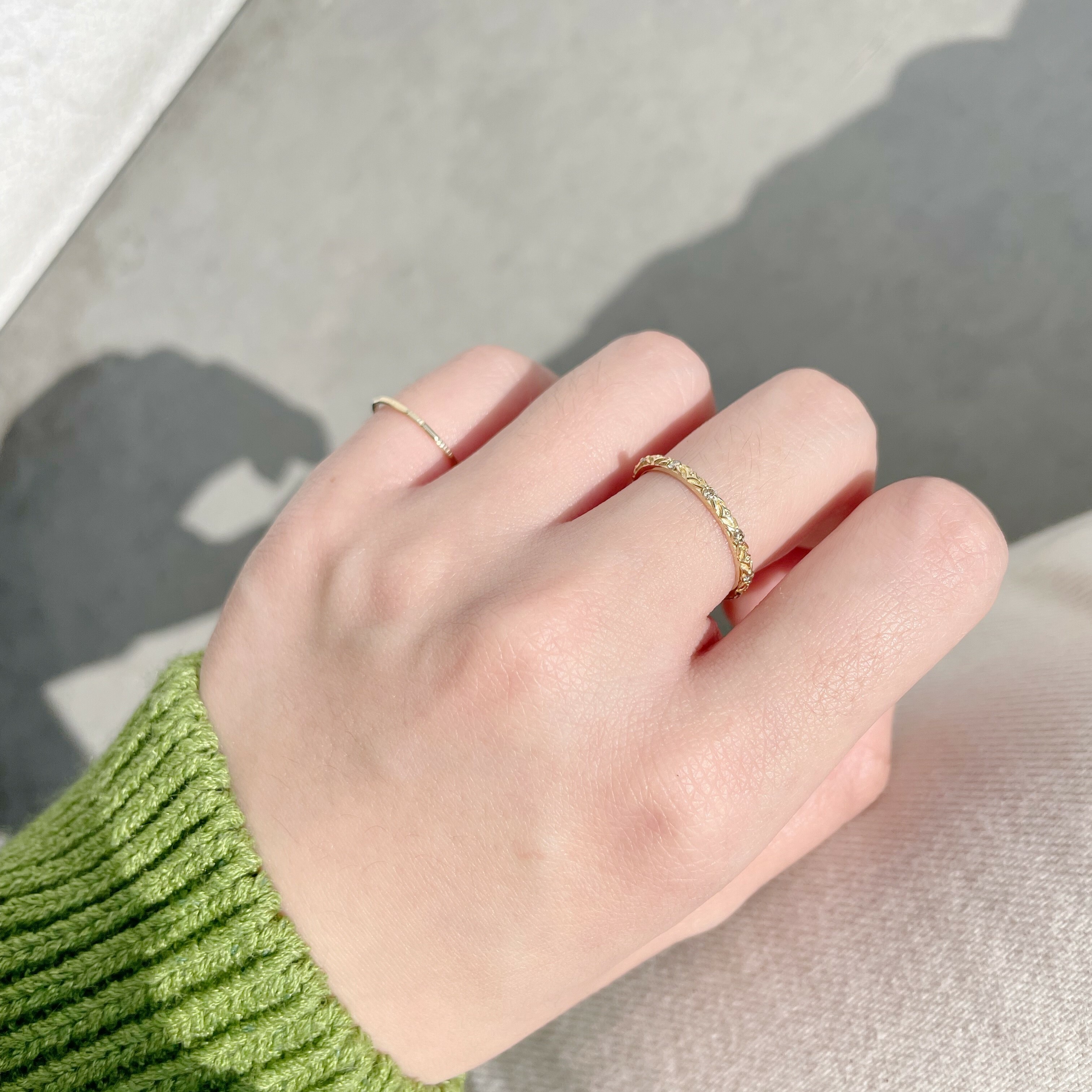 14K vintage真鑽雕花戒指