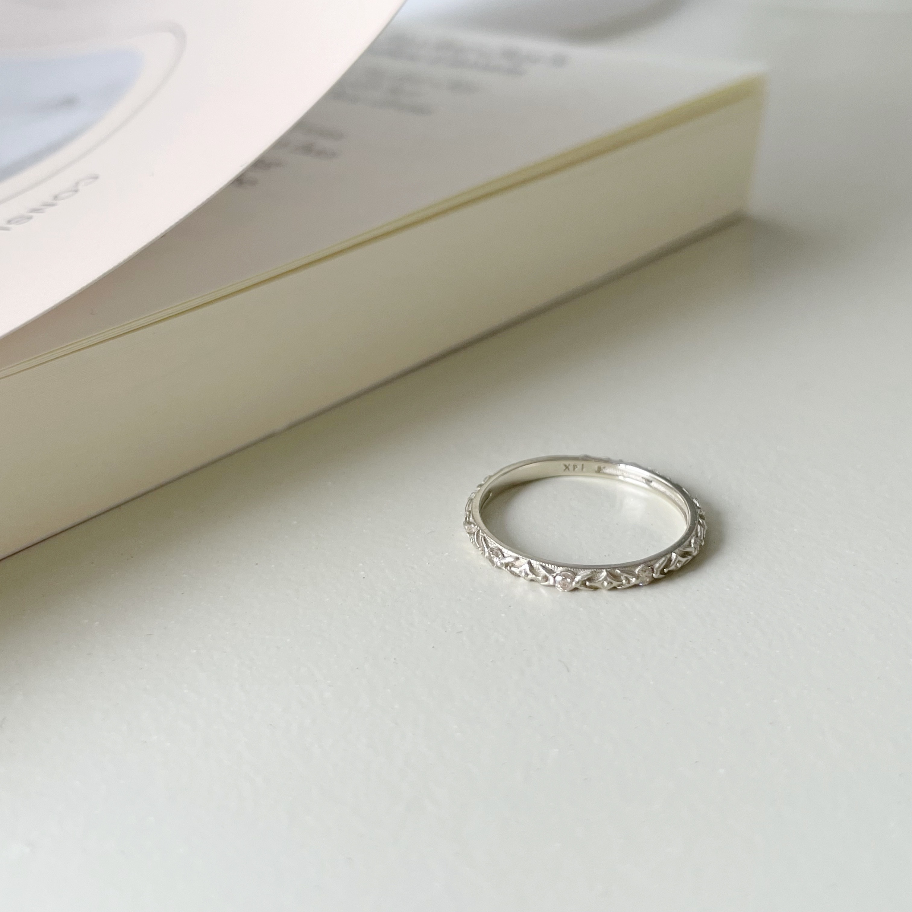 14K vintage真鑽雕花戒指