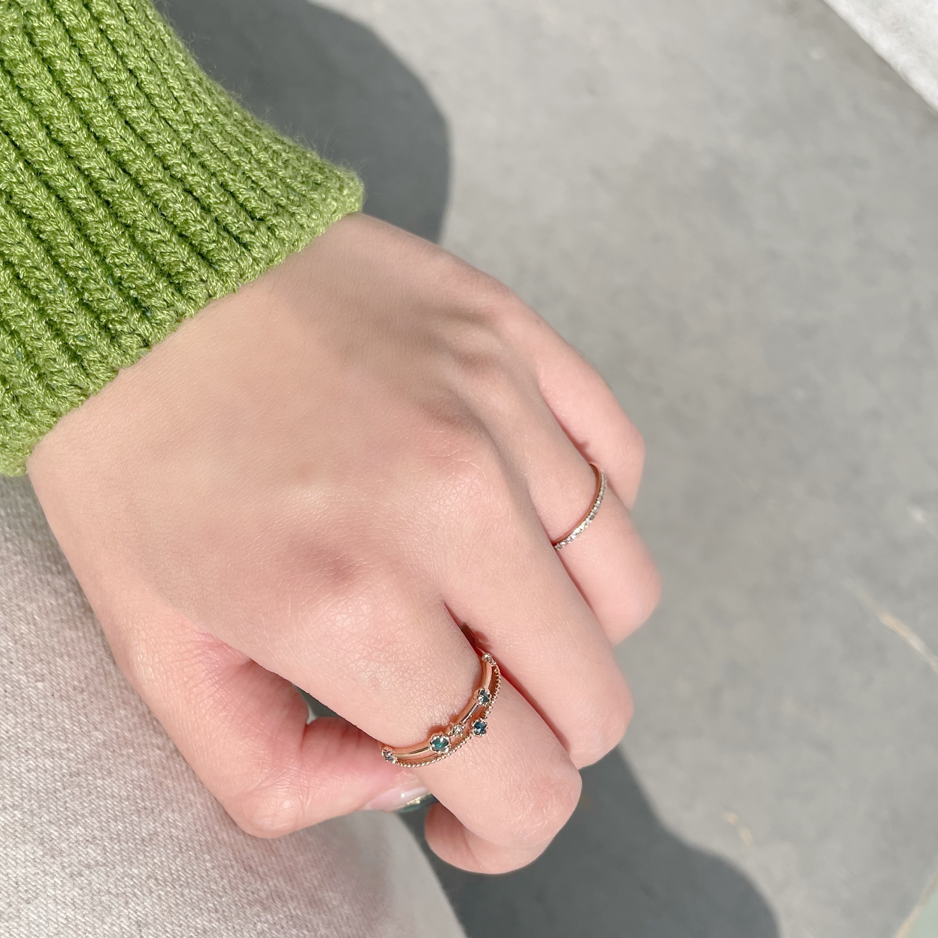 14K雙層銀河系藍鑽原礦戒指