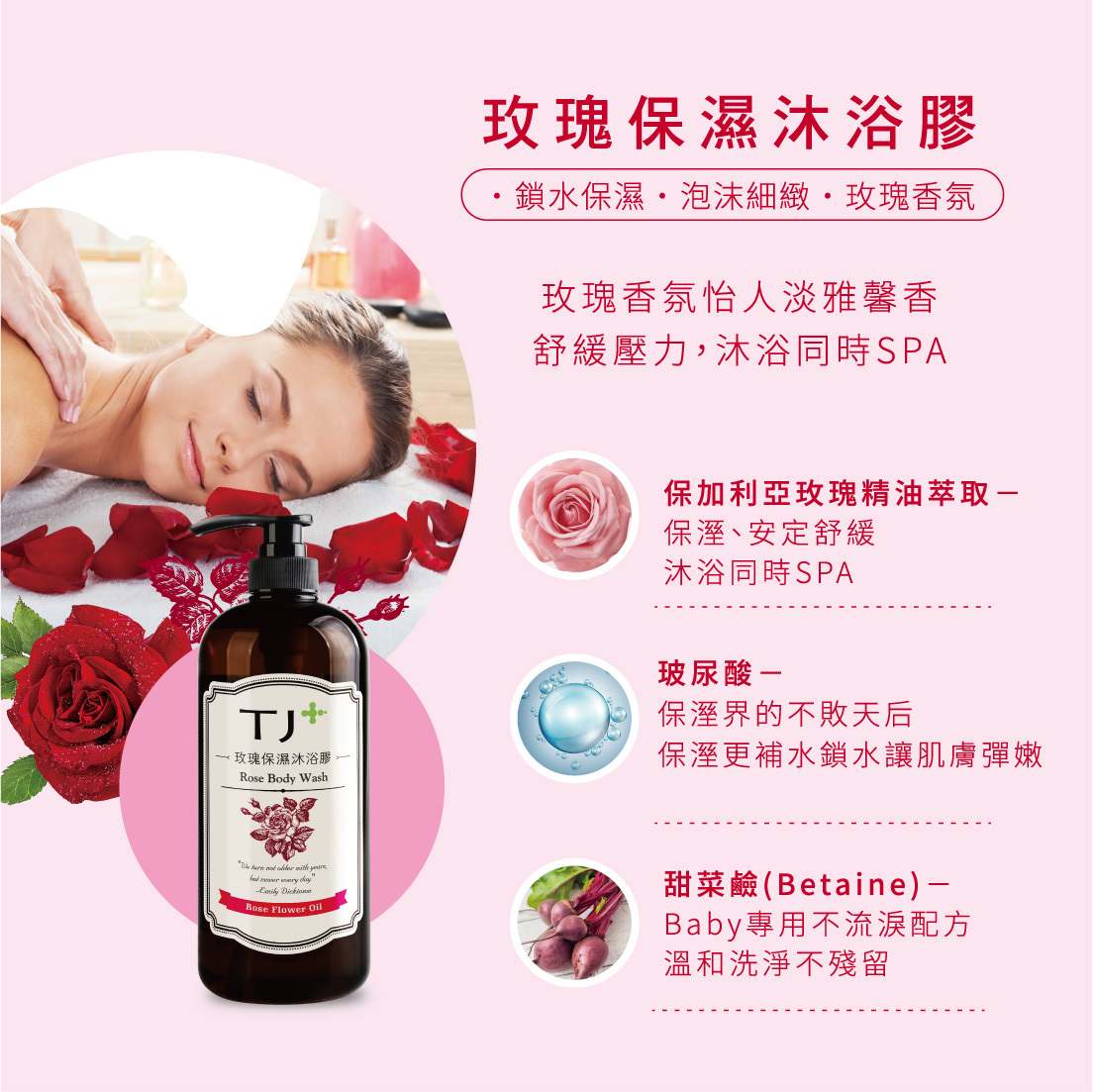 TJ PLUS 玫瑰保濕沐浴膠-950ml