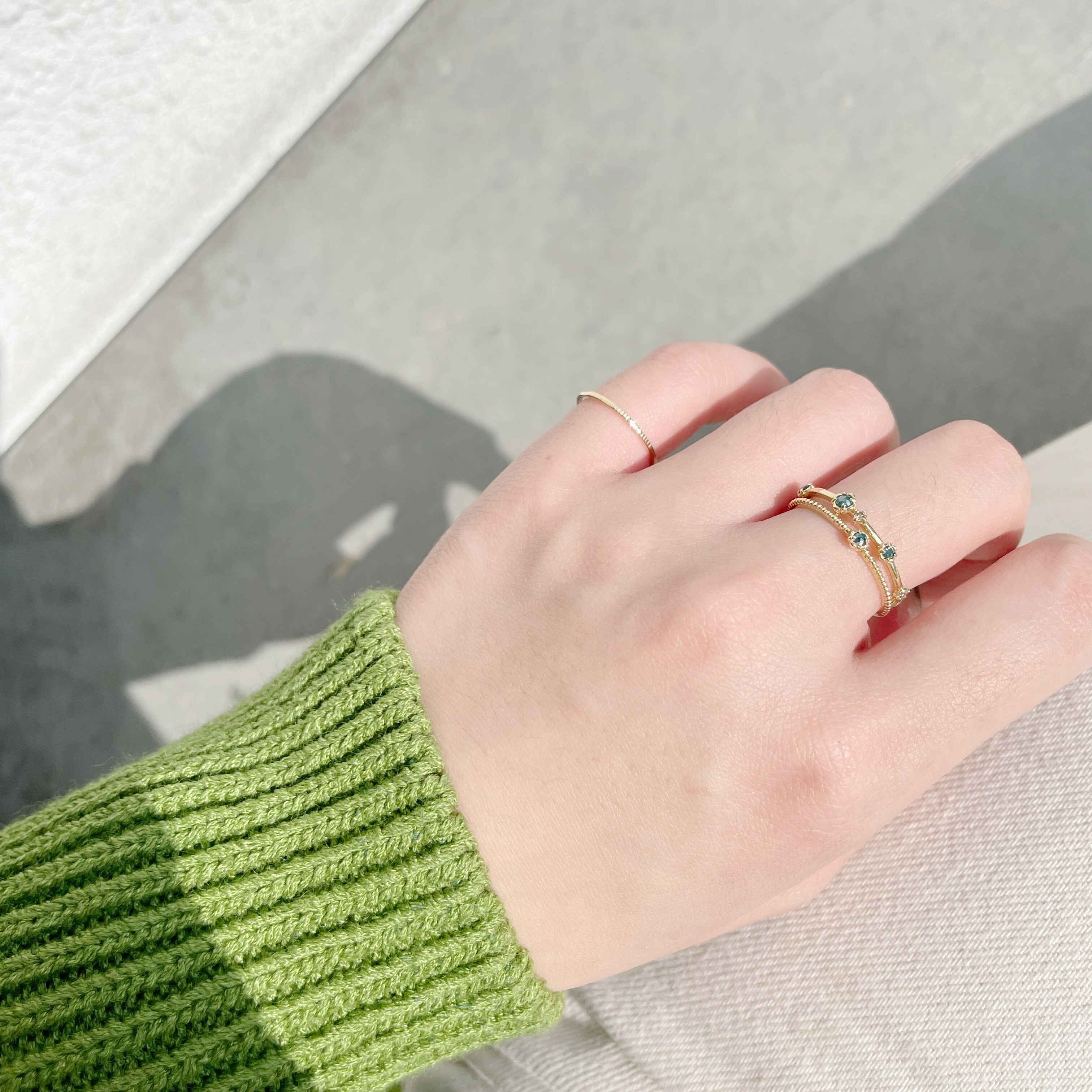 14K雙層銀河系藍鑽原礦戒指