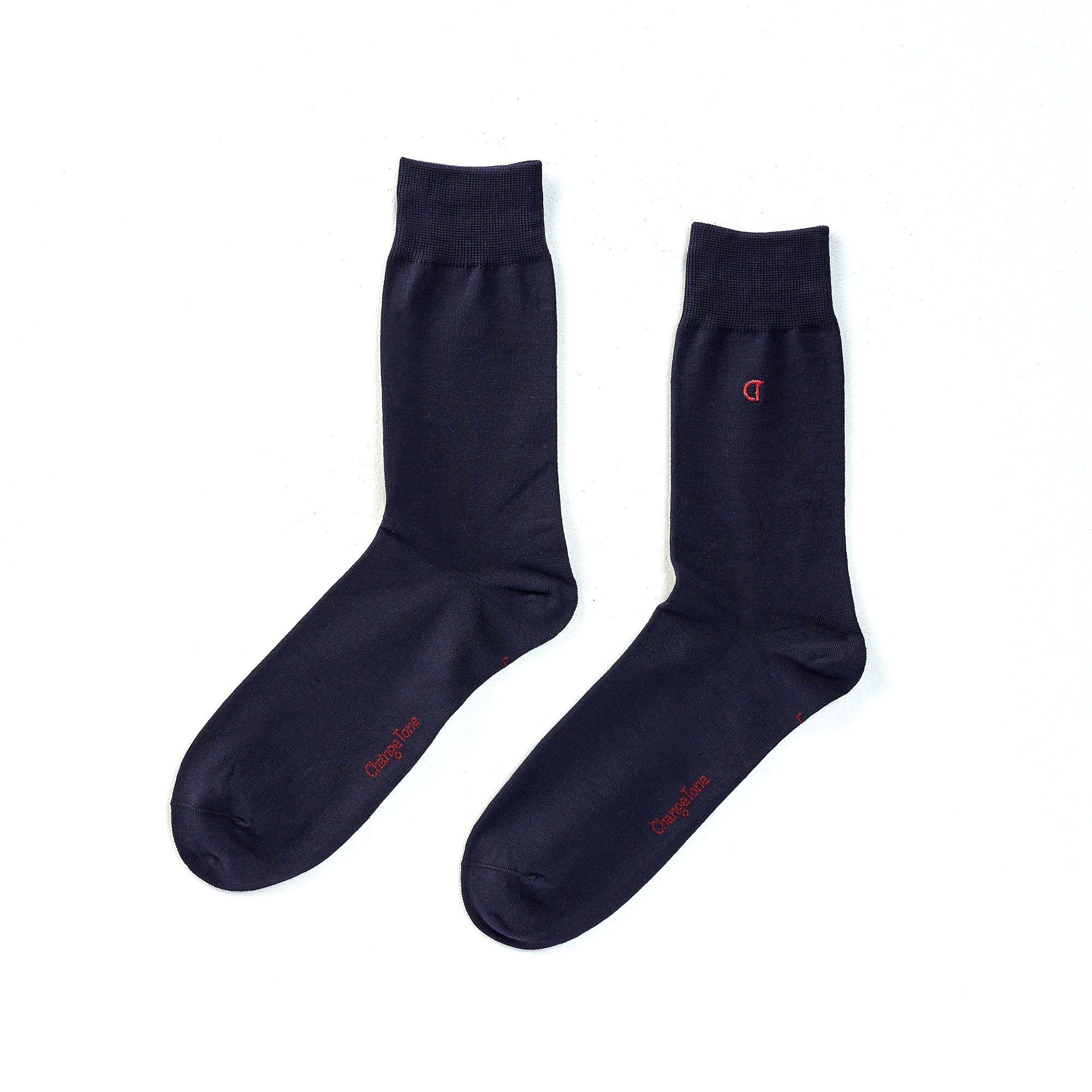 LOGO刺繡紳士中筒襪〈深藍〉