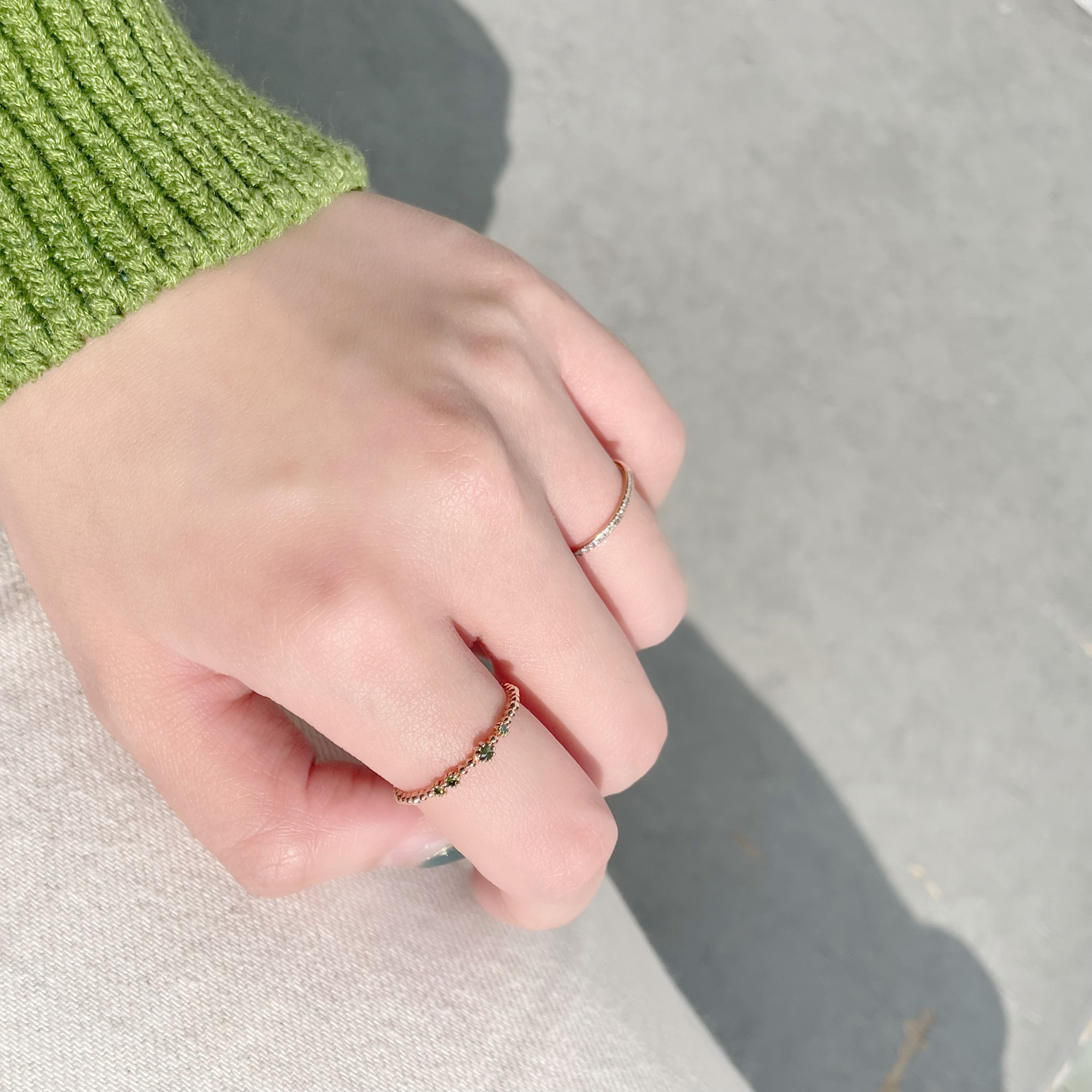 14K小花點點藍綠鑽戒指