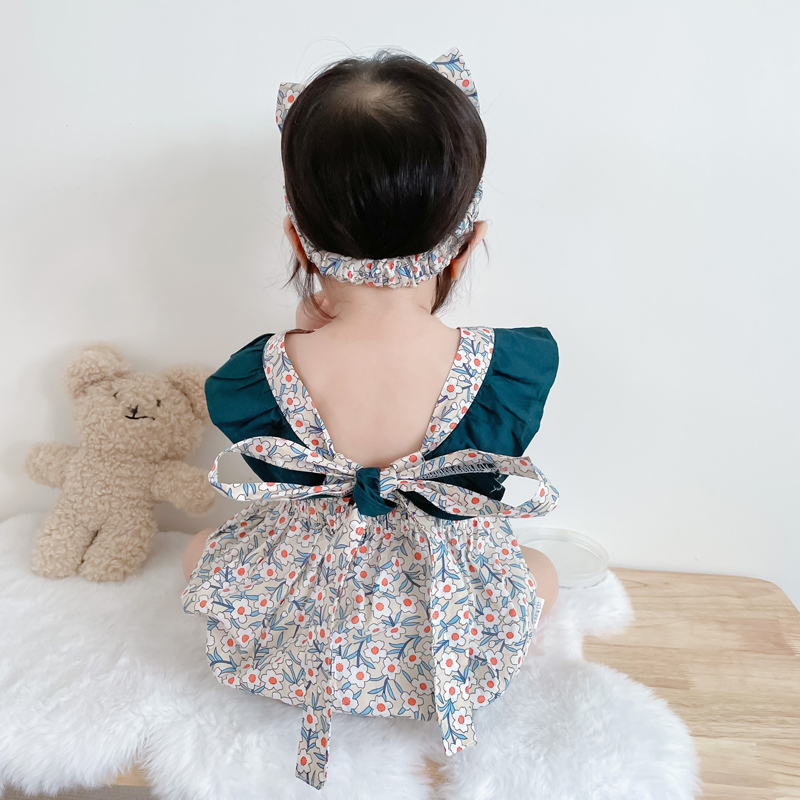 【限量】墨綠邊花花-夏季短袖/背心/露背包屁衣(59-90)