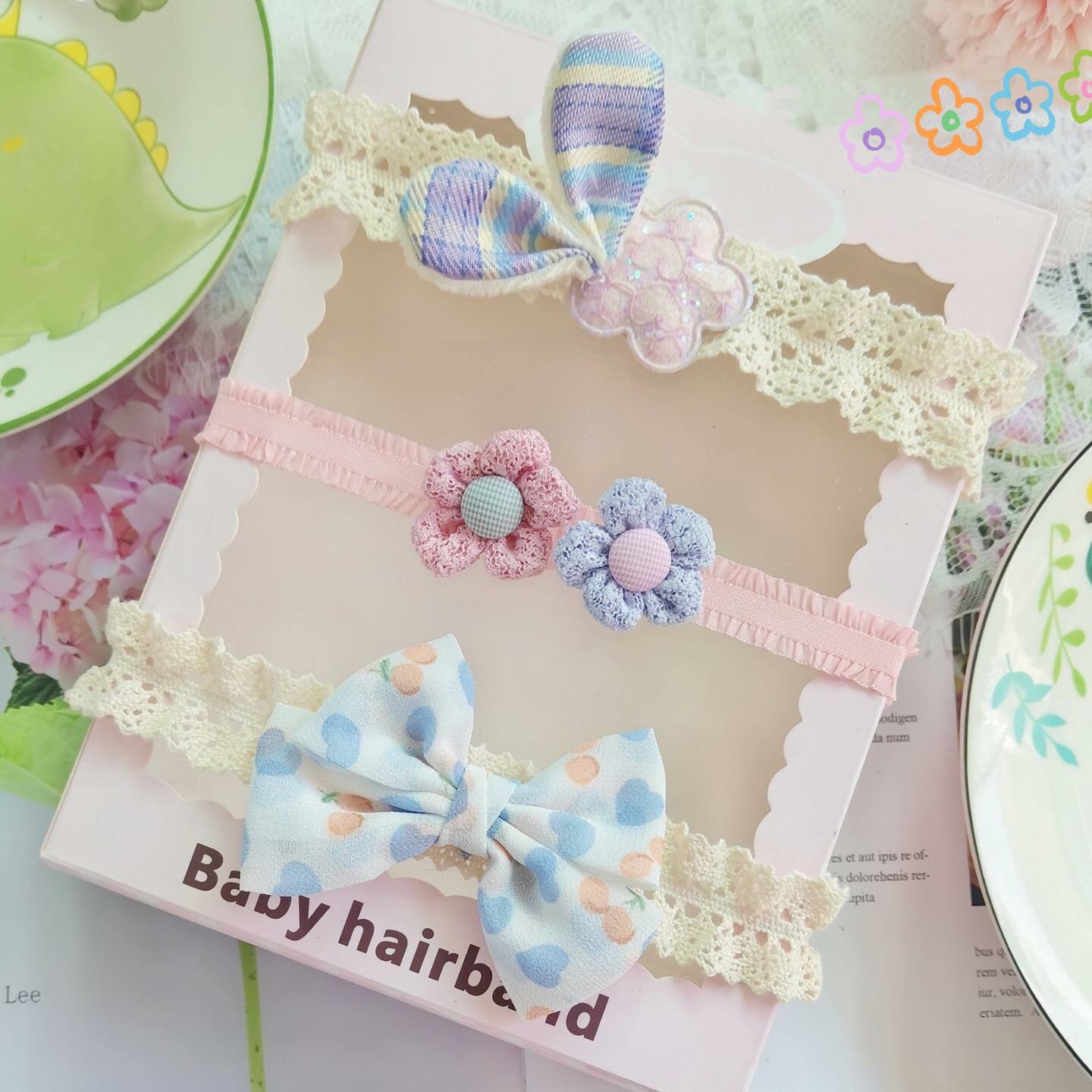 A252PE_SS23_C💜🌺粉紫花花蝴蝶結系列髮帶(3pcs)(pre-order)