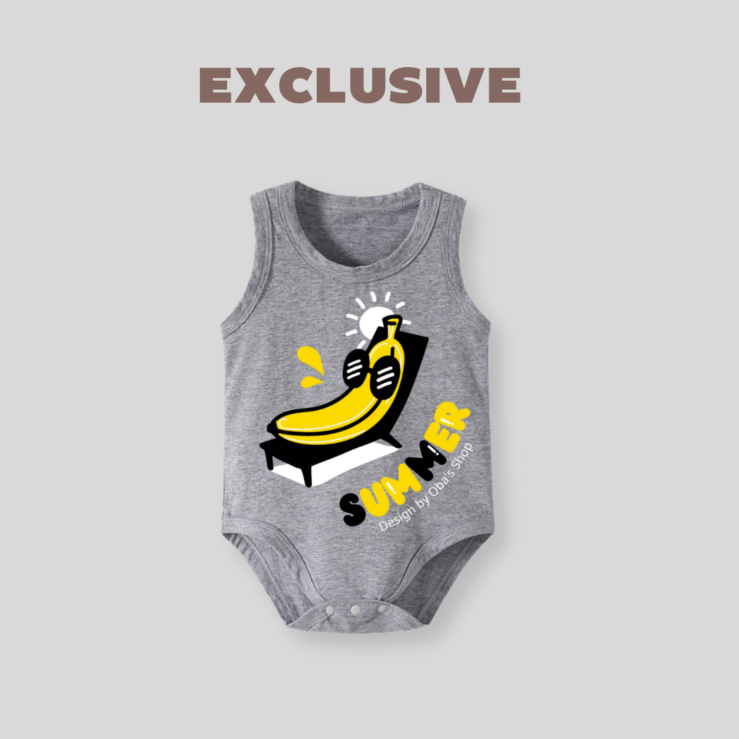 【限量】灰色陽光香蕉-夏季短袖/背心包屁衣(59-90)