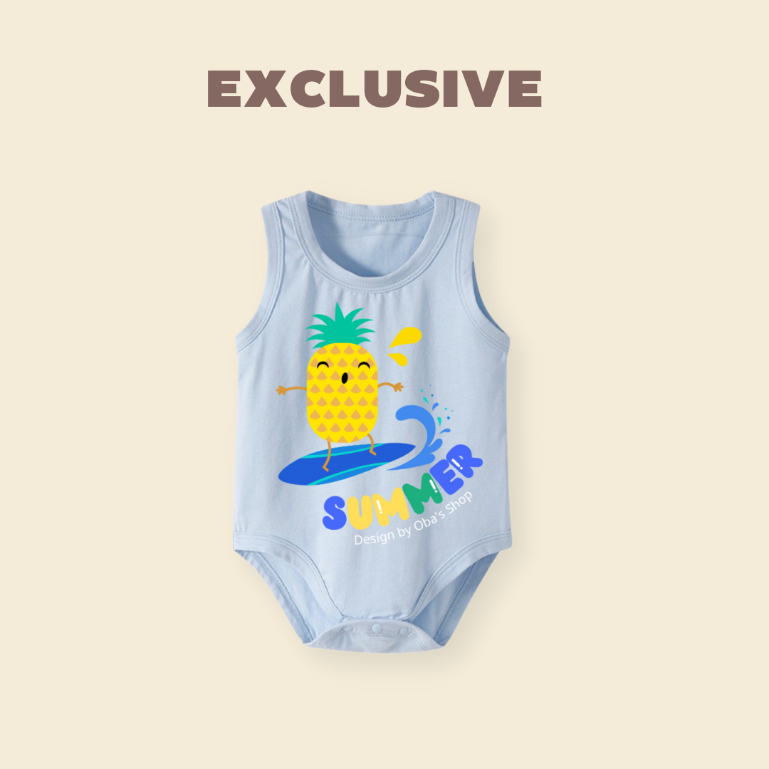 【限量】藍色衝浪鳳梨-夏季短袖/背心包屁衣(59-90)