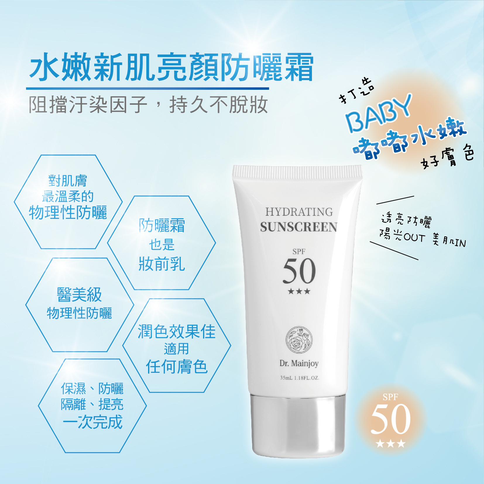 Dr.Mainjoy 水嫩新肌亮顏防曬霜 SPF50 35ml /四入組
