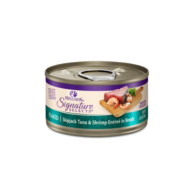 (6罐5.3oz@$24.5) Wellness Signature 無穀物 鰹魚蝦肉吞拿魚腩片 (綠藍)