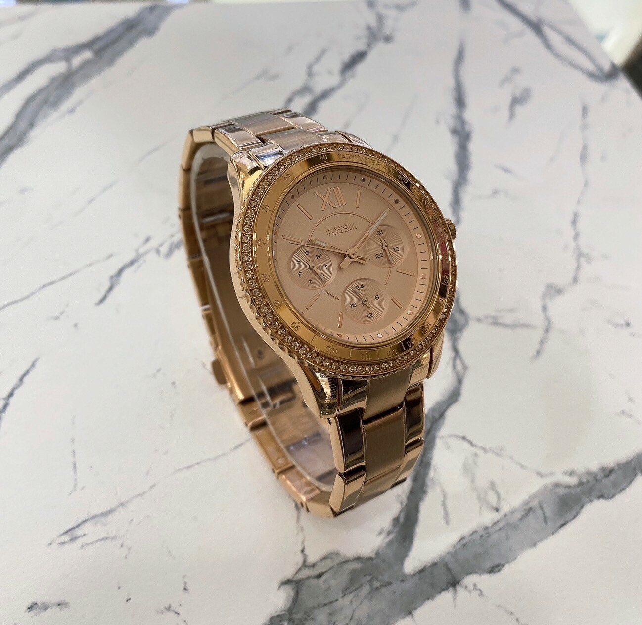 【FOSSIL】多功能晶鑽女錶 ES5106 37mm 現代鐘錶