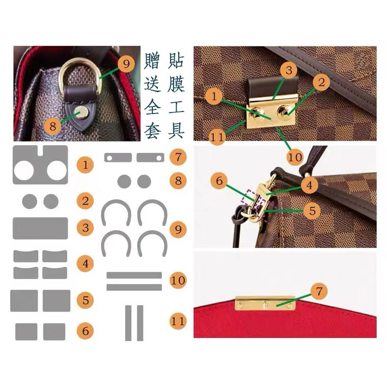 新微晶納米膜LV棋盤格郵差包croisette鎖扣貼膜LV五金膜