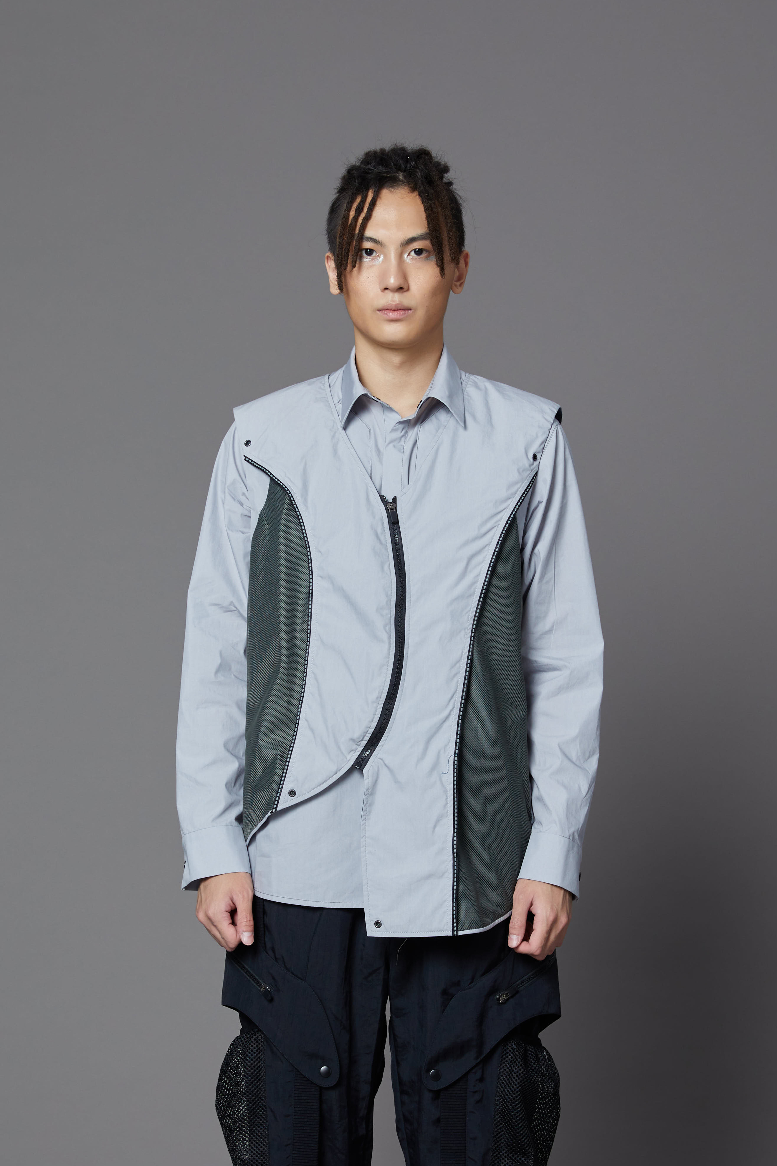 機能高低差背心-藍灰