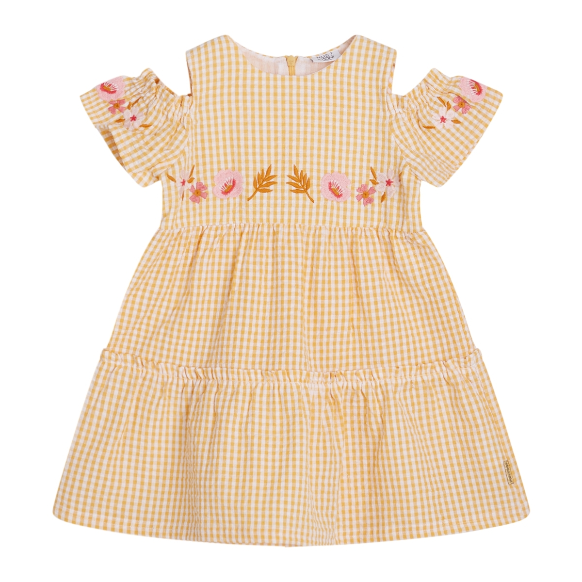 〖 Hust & Claire 〗橘色格紋刺繡花洋裝