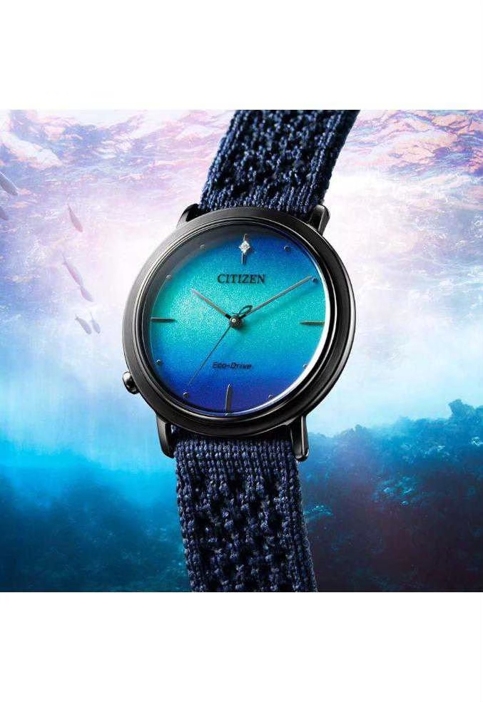 【CITIZEN 星辰】L系列Ambiluna解構自然之美仿生學腕錶(藍)附黑色米蘭錶帶 EM1005-42L 34mm 現代鐘錶