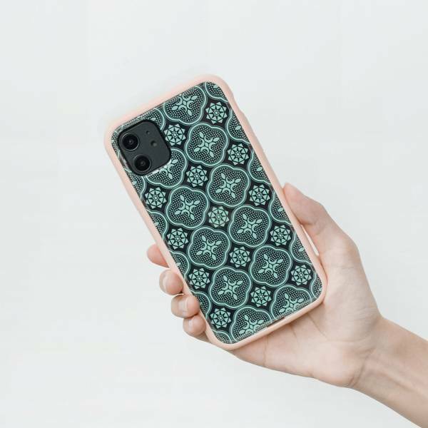 【現貨】印花樂X犀牛盾NX背板-iPhone/玻璃海棠/背蓋透明粉綠(小)