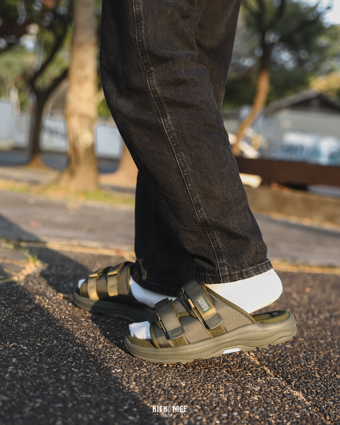 [出清商品售出無退換] SUICOKE MOTO-RUN OG-332 軍綠色 魔鬼氈 慢跑鞋底 厚底 拖鞋【SK23332OL】